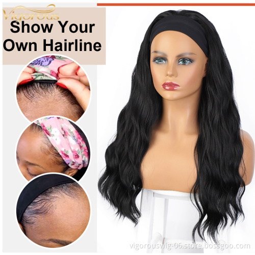 Vigorous Wigs For Black Women Water Wave Synthetic Hair Wigs With Headband Glueless Scarf Headband Wig Synthetic Fiber Hair